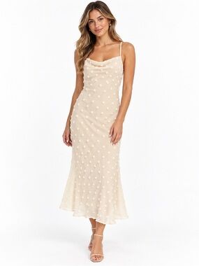 Andrée by Unit Cream Puff Dot Cowl Neck Midi Dress S NWT